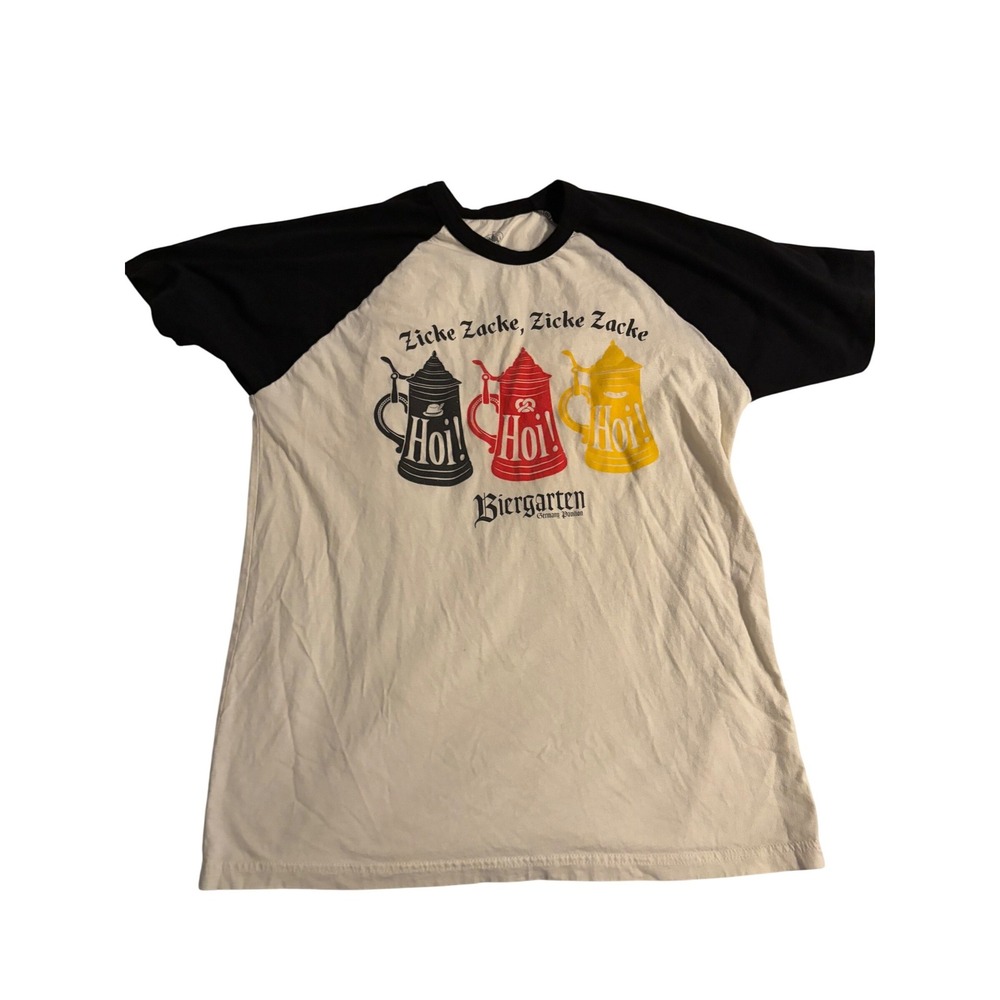 Disney Epcot Germany Biergarten Raglan T-Shirt Cream Black Graphic Tee Large